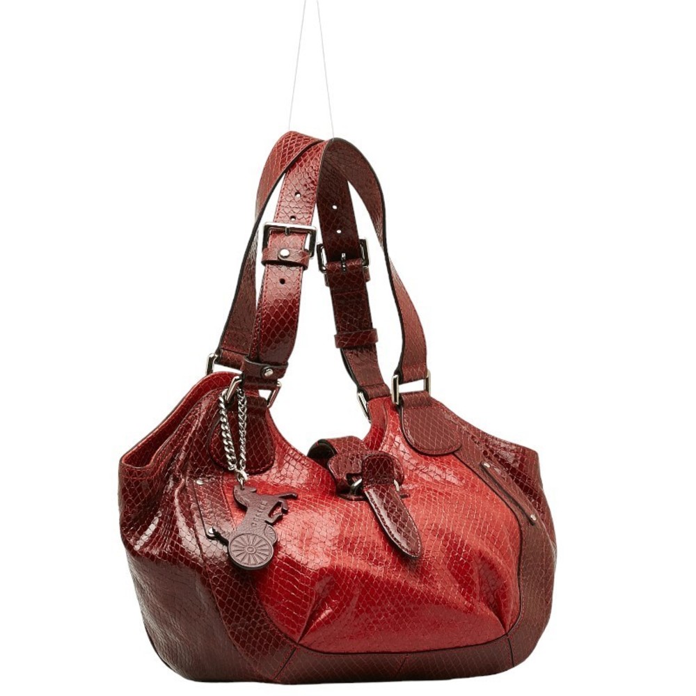 Celine Python Embossed Handbag Red Enamel Leather - image 2